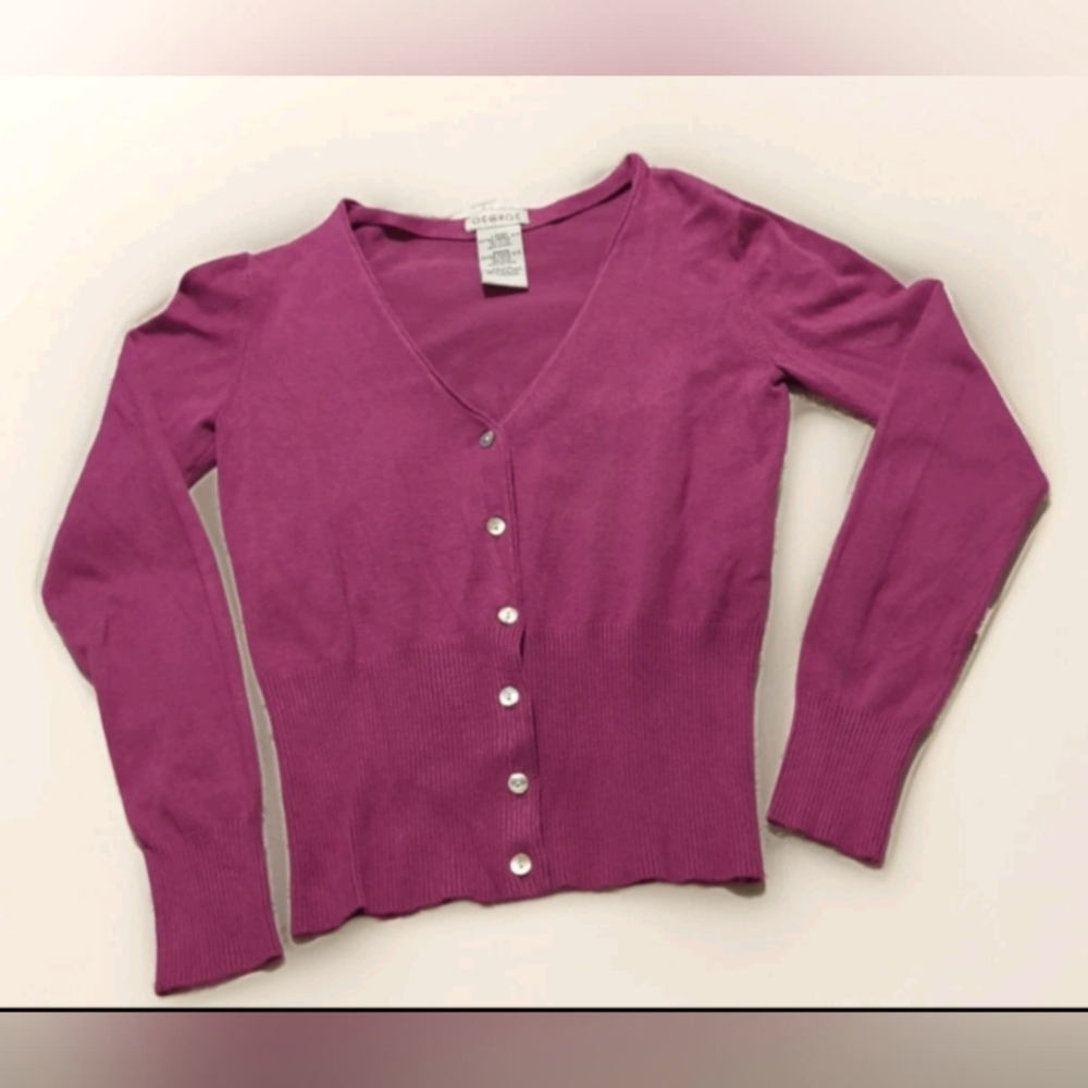 George Women's Cardigan Sweater Size XS 0/2 Fushia Pearl Button Down L. Sleeve